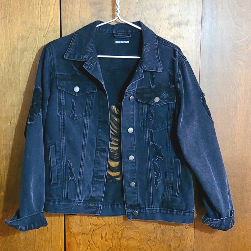 Momokrom black denim jacket heavily distressed!